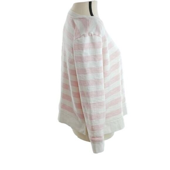 Talbots Womens Medium Sweater Pink White Stripe Button Shoulder Pullover Top - Picture 4 of 7